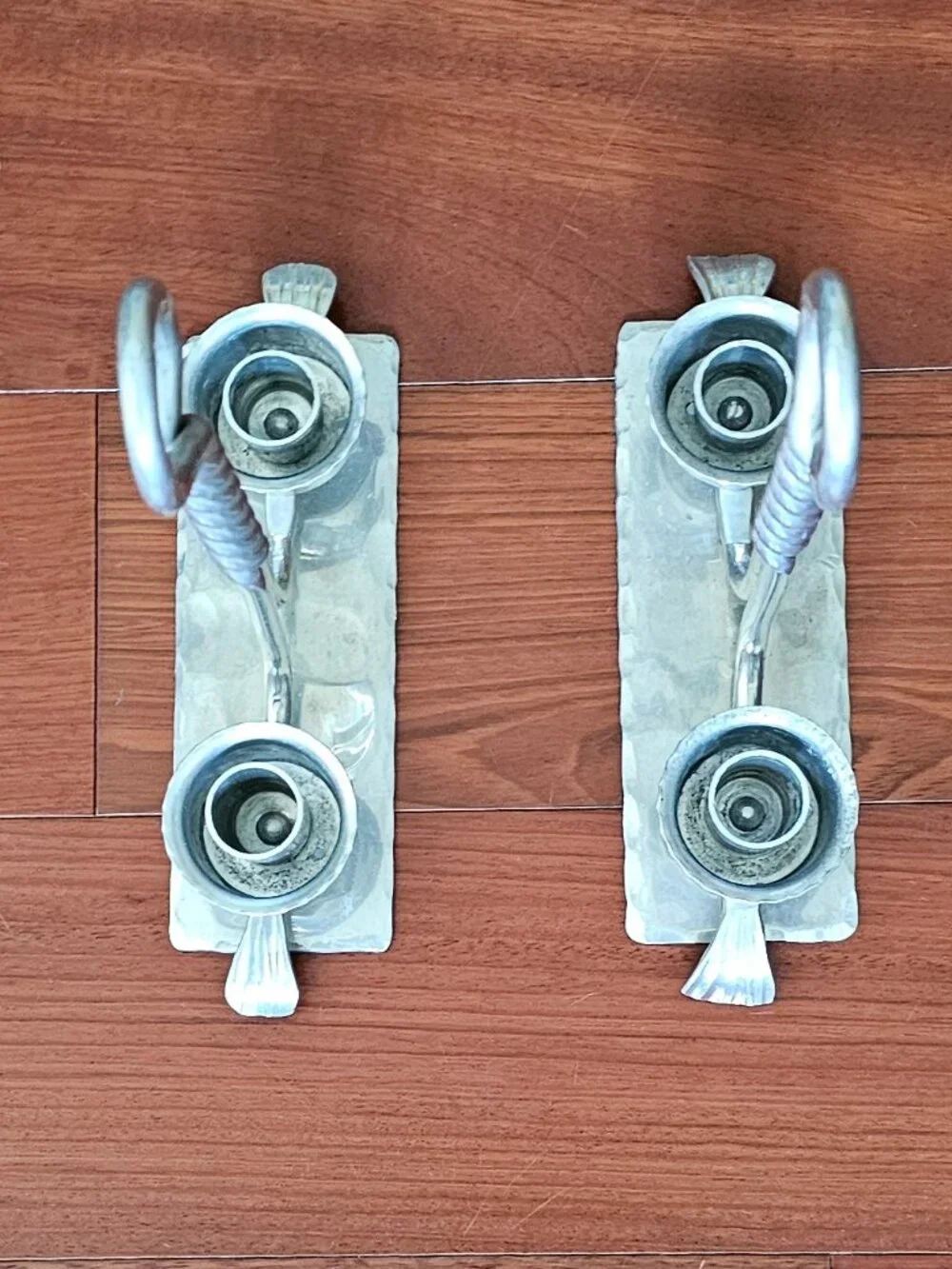 Vintage BW Buenilum Hand-Forged Hammered Aluminum Double Candle Candelabra | MCM